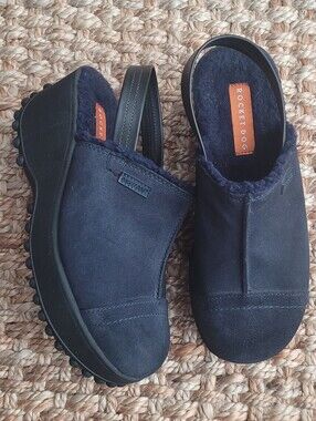 Rocket Dog Navy Blue Faux Fur Lined Platform Slingback Clogs Women's 7.5 Y2K 90s